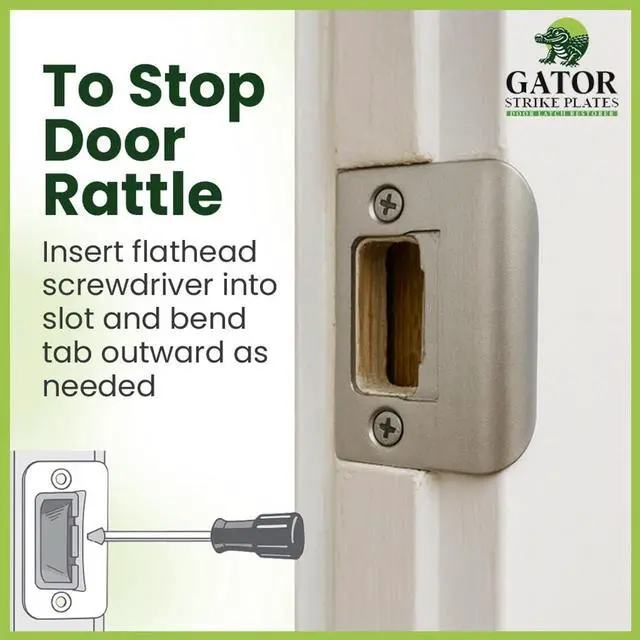 Alt view image 6 of 7 - Gator Door Strike Plate 2-1/4" Latch Restorer, Satin Nickel, 1-Pack | Fixes Misaligned & Won't-Latch Doors, No Chiseling, 2-1/4" x 1-3/4", Latch Restorer for Interior & Exterior Doors