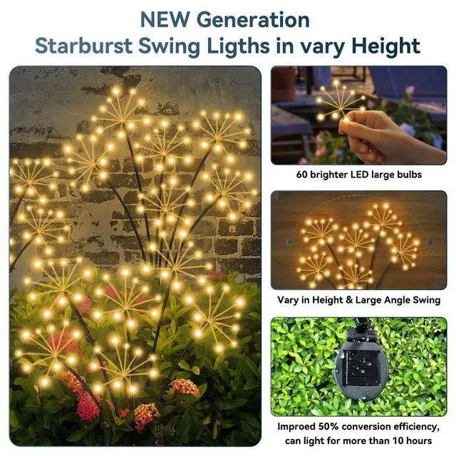 Alt view image 3 of 7 - Solar Garden Lights 2 Pack Waterproof Swaying Starburst Lights Warm White | Outdoor Firework Lights Solar Lights for Yard Patio Walkway Pathway Party Wedding Decoration, Unique Gifts for Women