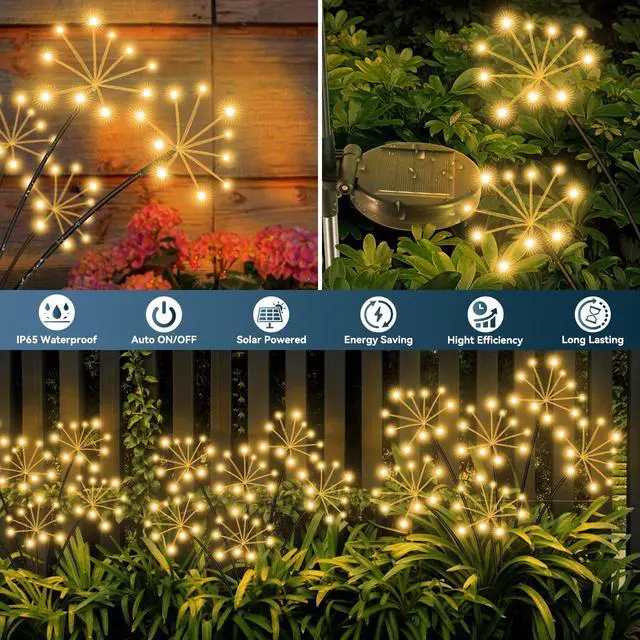 Alt view image 4 of 7 - Solar Garden Lights 2 Pack Waterproof Swaying Starburst Lights Warm White | Outdoor Firework Lights Solar Lights for Yard Patio Walkway Pathway Party Wedding Decoration, Unique Gifts for Women