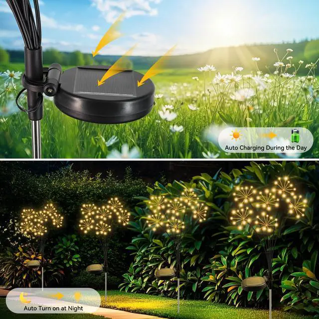 Alt view image 5 of 7 - Solar Garden Lights 2 Pack Waterproof Swaying Starburst Lights Warm White | Outdoor Firework Lights Solar Lights for Yard Patio Walkway Pathway Party Wedding Decoration, Unique Gifts for Women