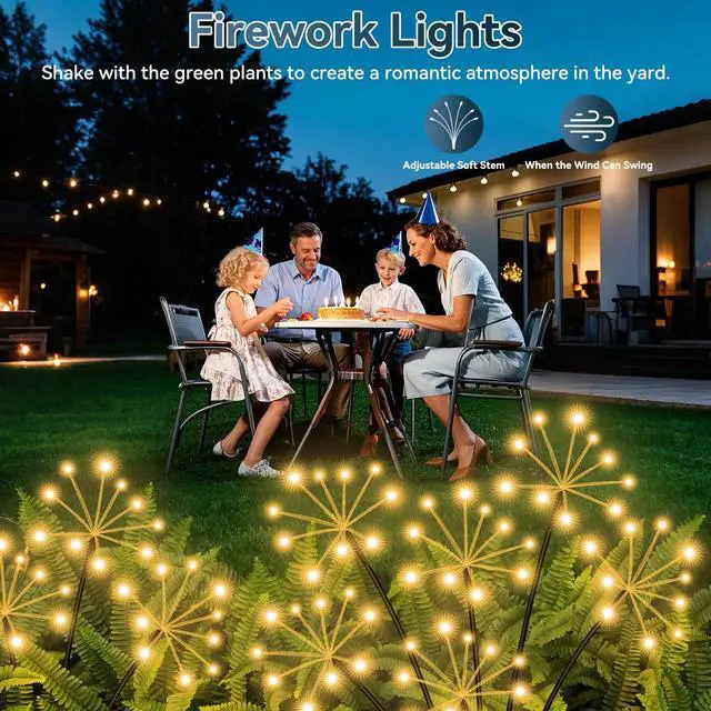 Alt view image 6 of 7 - Solar Garden Lights 2 Pack Waterproof Swaying Starburst Lights Warm White | Outdoor Firework Lights Solar Lights for Yard Patio Walkway Pathway Party Wedding Decoration, Unique Gifts for Women