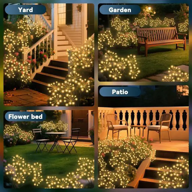 Alt view image 7 of 7 - Solar Garden Lights 2 Pack Waterproof Swaying Starburst Lights Warm White | Outdoor Firework Lights Solar Lights for Yard Patio Walkway Pathway Party Wedding Decoration, Unique Gifts for Women