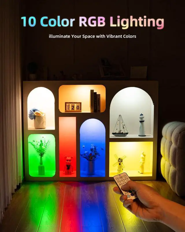 Alt view image 6 of 7 - Puck Lights with Remote, 2000mAh Battery Operated Rechargeable Under Cabinet Lighting, 3 Color Temps & 7 RGB Colors, Magnetic Closet Light, Black Wireless Puck Light for Kitchen, Shelf
