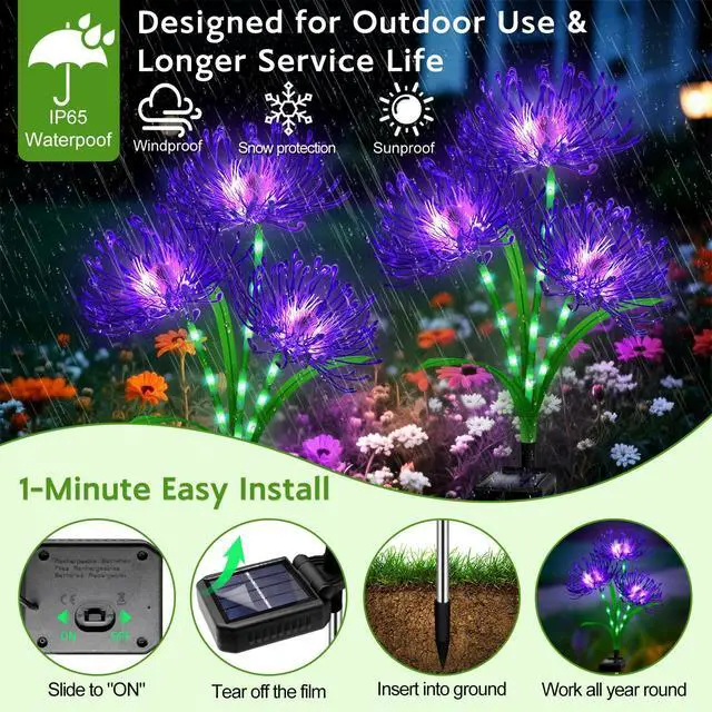 Alt view image 3 of 7 - Halloween Solar Lights,4PCS Purple Spider Lily with Glowing stem | Outdoor Halloween Garden decor,Waterproof IP65 Yard Flower Lights for Pathway Lawn Patio,Garden Gifts for Women Mom Grandma