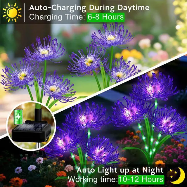 Alt view image 4 of 7 - Halloween Solar Lights,4PCS Purple Spider Lily with Glowing stem | Outdoor Halloween Garden decor,Waterproof IP65 Yard Flower Lights for Pathway Lawn Patio,Garden Gifts for Women Mom Grandma