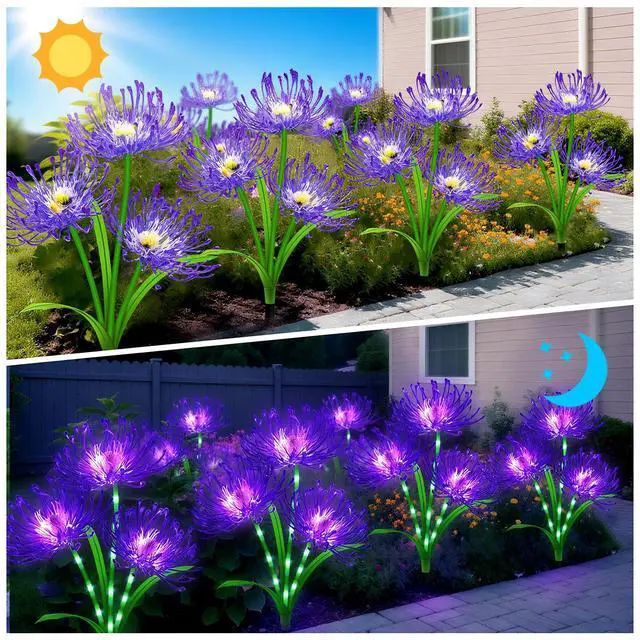 Alt view image 6 of 7 - Halloween Solar Lights,4PCS Purple Spider Lily with Glowing stem | Outdoor Halloween Garden decor,Waterproof IP65 Yard Flower Lights for Pathway Lawn Patio,Garden Gifts for Women Mom Grandma