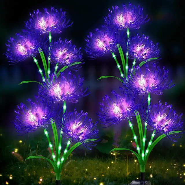 Alt view image 7 of 7 - Halloween Solar Lights,4PCS Purple Spider Lily with Glowing stem | Outdoor Halloween Garden decor,Waterproof IP65 Yard Flower Lights for Pathway Lawn Patio,Garden Gifts for Women Mom Grandma