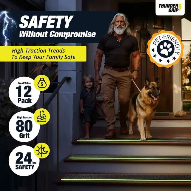Alt view image 2 of 6 - Glow in the Dark 30" x 6"-12-Pack Weather Resistant Outdoor Stair Treads 80-Grit