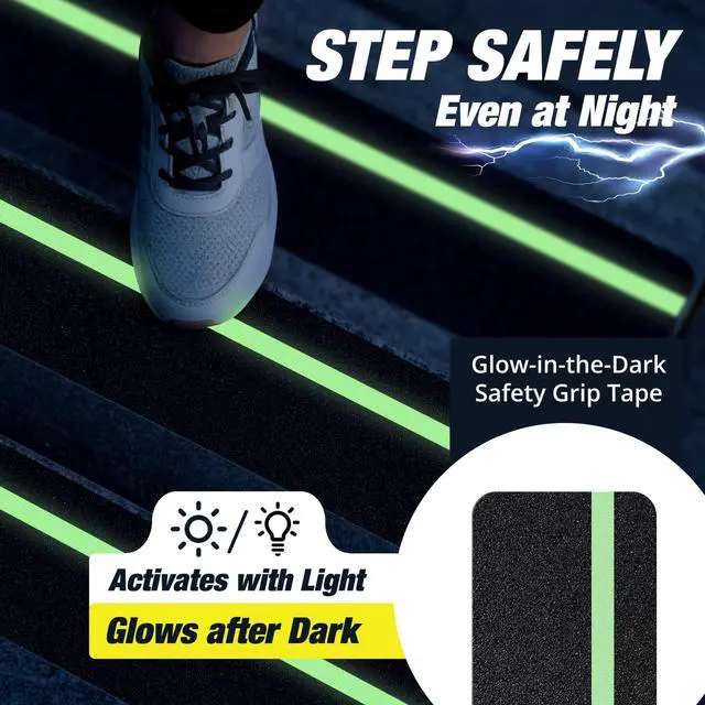 Alt view image 4 of 6 - Glow in the Dark 30" x 6"-12-Pack Weather Resistant Outdoor Stair Treads 80-Grit