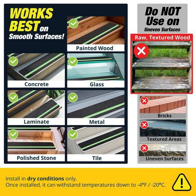 Alt view image 5 of 6 - Glow in the Dark 30" x 6"-12-Pack Weather Resistant Outdoor Stair Treads 80-Grit