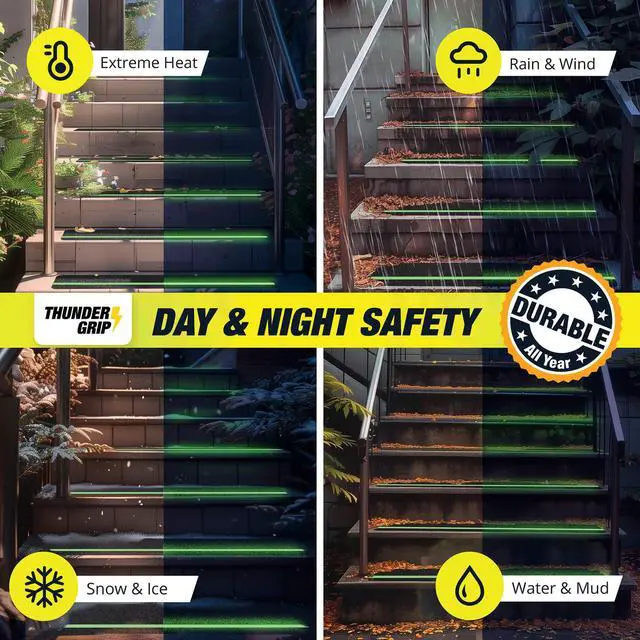 Alt view image 6 of 6 - Glow in the Dark 30" x 6"-12-Pack Weather Resistant Outdoor Stair Treads 80-Grit