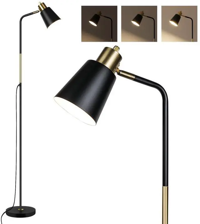 Main image of Floor Lamp, Industrial Floor Lamps for Living Rooms Rustic Farmhouse Reading Standing Floor Lamp Adjustable Metal Heads Indoor Task Lighting for Living Room Bedroom Office Home Décor (Black)
