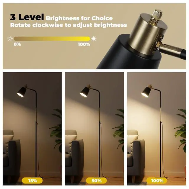 Alt view image 2 of 7 - Floor Lamp, Industrial Floor Lamps for Living Rooms Rustic Farmhouse Reading Standing Floor Lamp Adjustable Metal Heads Indoor Task Lighting for Living Room Bedroom Office Home Décor (Black)