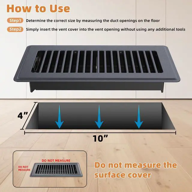 Alt view image 3 of 6 - Floor Register 4 x 10-8 Pack Gray Floor Vents, Heavy-Duty Steel Adjustable Airflow Floor Vent Covers, Rust-Resistant Vent Cover are Suitable for Living Room, Bedroom and Bathroom