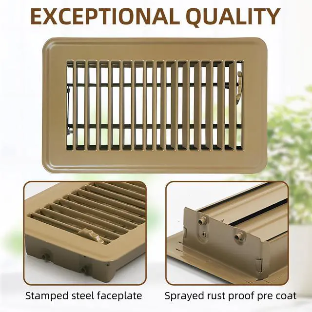 Alt view image 2 of 7 - 6 Pack Heavy Duty Steel Walkable Floor Vent Covers - Easy Adjust Air Supply Lever - Brown, 4x8 Inches