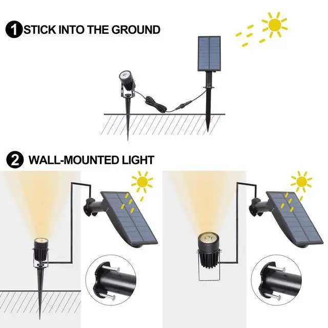 Alt view image 7 of 7 - Solar Spot Lights Outdoor, Solar Landscape Spotlights, Warm White | IP65 Waterproof, 2 Brightness Modes, Dusk to Dawn Solar Uplights for Flag, Garden, Yard, Pathway, Patio, Lawn