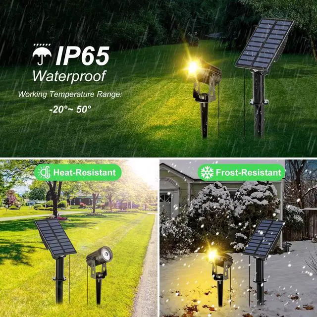 Alt view image 6 of 7 - Solar Spot Lights Outdoor, Solar Landscape Spotlights, Warm White | IP65 Waterproof, 2 Brightness Modes, Dusk to Dawn Solar Uplights for Flag, Garden, Yard, Pathway, Patio, Lawn