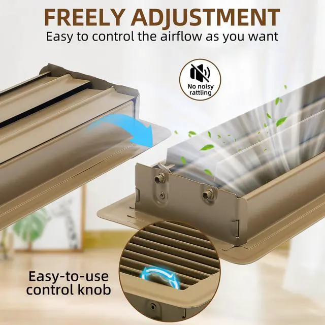 Alt view image 3 of 7 - 6 Pack Heavy Duty Steel Walkable Floor Vent Covers - Easy Adjust Air Supply Lever - Brown, 4x8 Inches