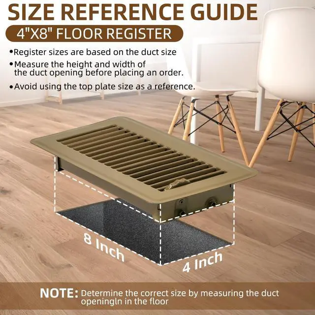 Alt view image 4 of 7 - 6 Pack Heavy Duty Steel Walkable Floor Vent Covers - Easy Adjust Air Supply Lever - Brown, 4x8 Inches