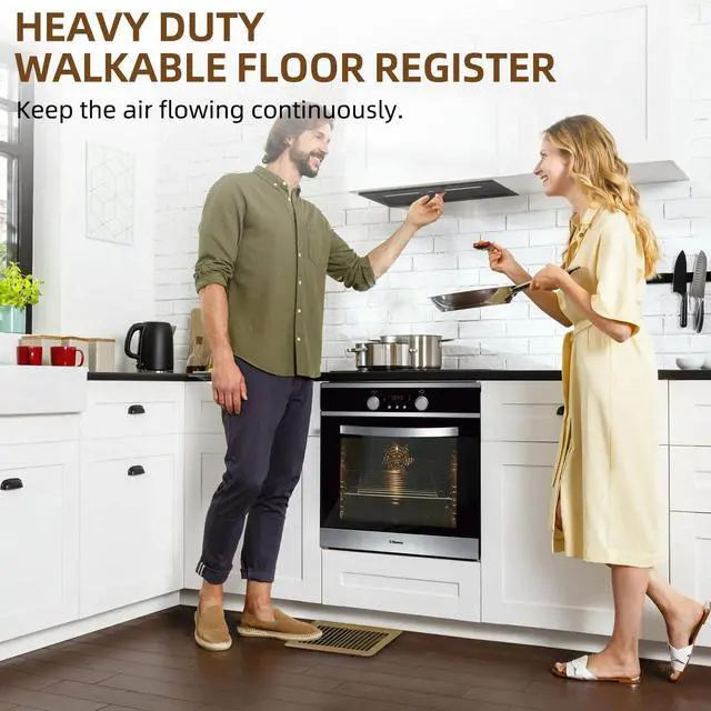 Alt view image 6 of 7 - 6 Pack Heavy Duty Steel Walkable Floor Vent Covers - Easy Adjust Air Supply Lever - Brown, 4x8 Inches