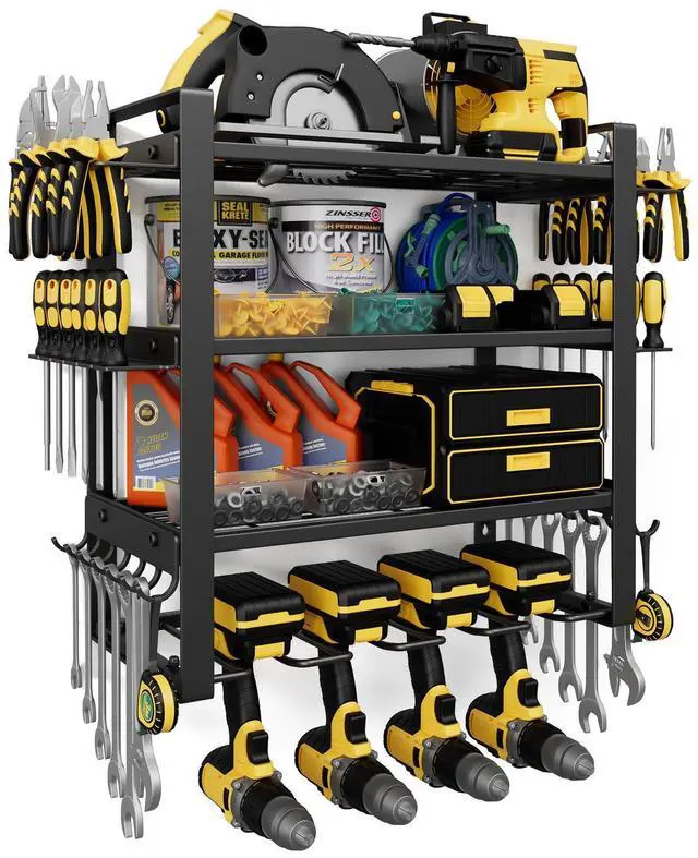 Main image of 4-Tier Power Tool Organizer Wall Mount, 200LBS Capacity, 4 Drill Holders | 3-Tube Reinforced Design, Holds 50+ Tools, Cordless Tool Organizer, Rust Resistant, Quick Assembly, Garage Gift for Men