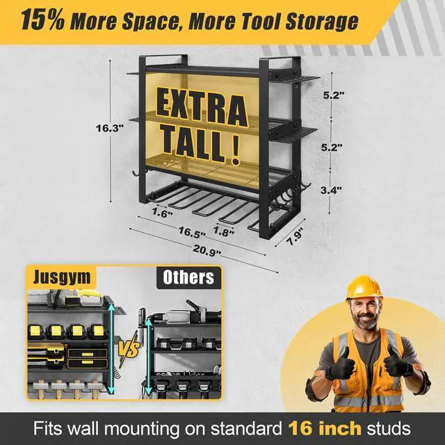 Alt view image 2 of 7 - 4-Tier Power Tool Organizer Wall Mount, 200LBS Capacity, 4 Drill Holders | 3-Tube Reinforced Design, Holds 50+ Tools, Cordless Tool Organizer, Rust Resistant, Quick Assembly, Garage Gift for Men