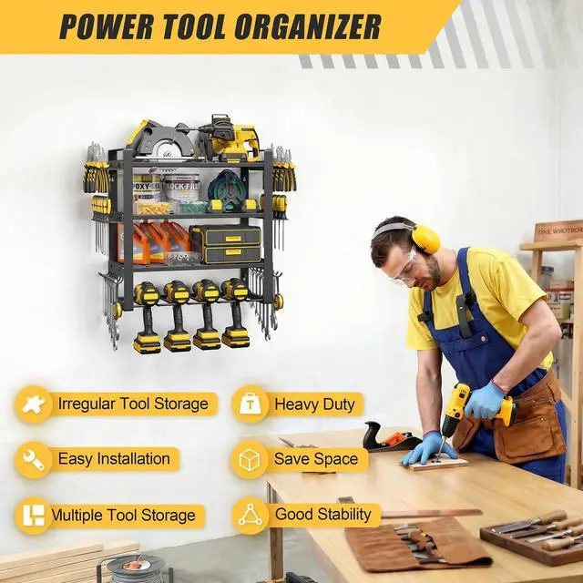 Alt view image 7 of 7 - 4-Tier Power Tool Organizer Wall Mount, 200LBS Capacity, 4 Drill Holders | 3-Tube Reinforced Design, Holds 50+ Tools, Cordless Tool Organizer, Rust Resistant, Quick Assembly, Garage Gift for Men