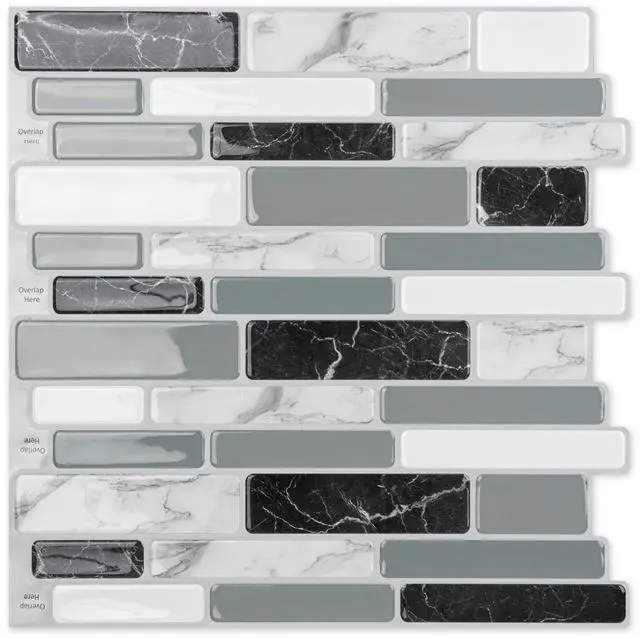 Main image of 12 x 12 Inch Vinyl Peel and Stick Backsplash, 10-Pack, Marble Grey | Waterproof, Lightweight, Self Adhesive, Easy to Install, No Residue, for Kitchen & Bedroom Decor, Ideal for Recently Moved