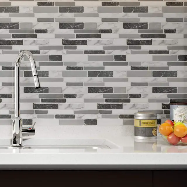 Alt view image 2 of 7 - 12 x 12 Inch Vinyl Peel and Stick Backsplash, 10-Pack, Marble Grey | Waterproof, Lightweight, Self Adhesive, Easy to Install, No Residue, for Kitchen & Bedroom Decor, Ideal for Recently Moved