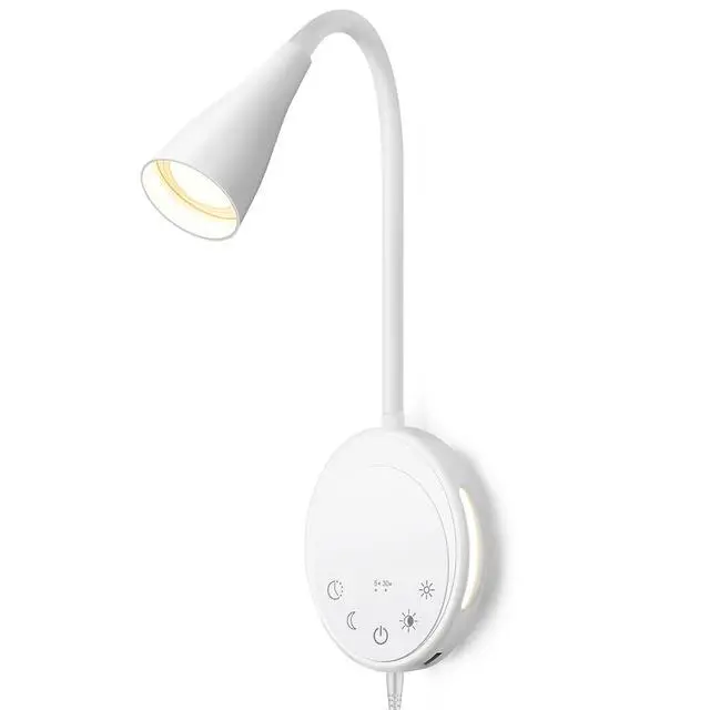 Main image of LED Wall Mounted Reading Light, Book Light for Reading in Bed with Touch Control, 5 Dimmable, USB Output, Night Light & Timers Function, Flexible Gooseneck Headboard Bed Lights (White)