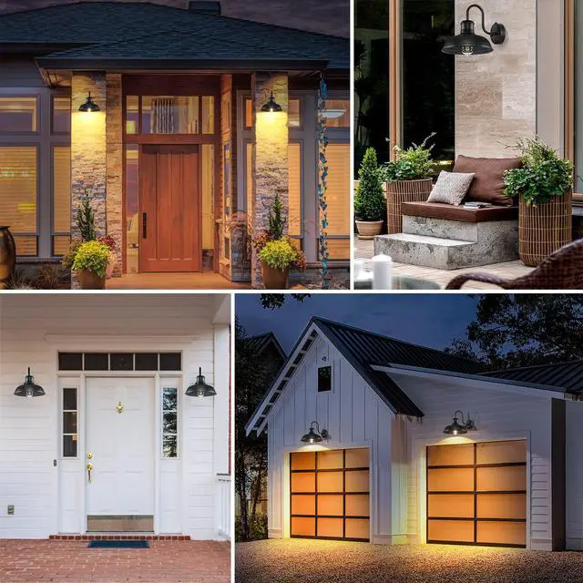 Alt view image 7 of 7 - 2-Pack Dusk to Dawn Outdoor Wall Sconces, Exterior Farmhouse Gooseneck Barn Light, Vintage Matte Black Outside Wall Mount Light Fixture, Anti-Rust Waterproof Outdoor Light for House Porch Garage