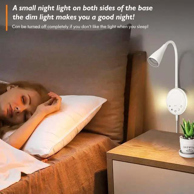Alt view image 4 of 7 - LED Wall Mounted Reading Light, Book Light for Reading in Bed with Touch Control, 5 Dimmable, USB Output, Night Light & Timers Function, Flexible Gooseneck Headboard Bed Lights (White)