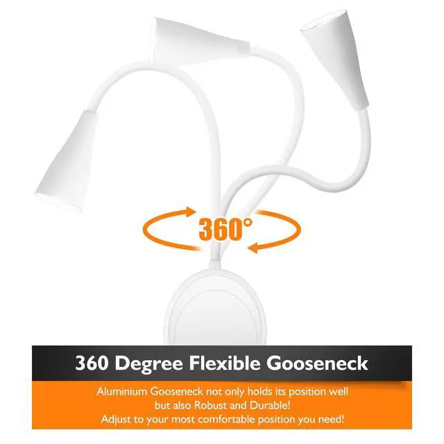 Alt view image 5 of 7 - LED Wall Mounted Reading Light, Book Light for Reading in Bed with Touch Control, 5 Dimmable, USB Output, Night Light & Timers Function, Flexible Gooseneck Headboard Bed Lights (White)