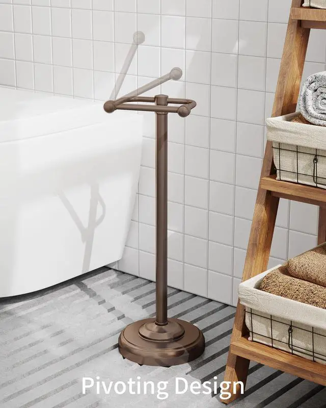 Alt view image 2 of 7 - Toilet Paper Holder Stand, Bronze Toilet Paper Holder Free Standing, Post Pivoting Design & Stable Weighted Base SUS304 Stainless Steel for Bathroom (Mega Roll)