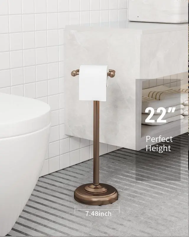 Alt view image 4 of 7 - Toilet Paper Holder Stand, Bronze Toilet Paper Holder Free Standing, Post Pivoting Design & Stable Weighted Base SUS304 Stainless Steel for Bathroom (Mega Roll)