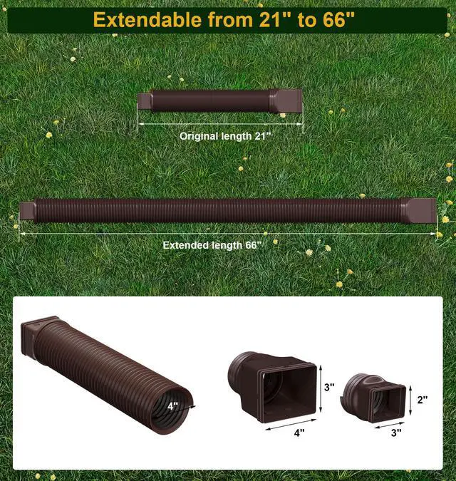 Alt view image 3 of 6 - Rain Gutter Downspout Extensions, Downspout Extender for Rainwater Drainage Flexible, Down Spout Drain Extension Pipe and Extendable from 21 to 66 Inches (Brown)