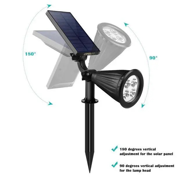 Alt view image 3 of 7 - Solar Spot Lights Outdoor Adjustable Spotlights, 4 Pack Warm White | 25 Ft Focused Beam, Dual Brightness Modes, IP65 Waterproof, Long Runtime, Ground or Wall Mount, Auto On/Off for Landscape