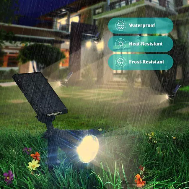Alt view image 5 of 7 - Solar Spot Lights Outdoor Adjustable Spotlights, 4 Pack Warm White | 25 Ft Focused Beam, Dual Brightness Modes, IP65 Waterproof, Long Runtime, Ground or Wall Mount, Auto On/Off for Landscape