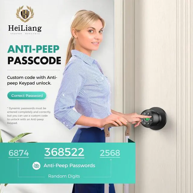 Alt view image 5 of 7 - Fingerprint Door Lock, biometric smart Door knob, with keypad and app Control, keyless Door Lock, Suitable for bedrooms, Offices, Hotels, Apartments, Easy to Install. (Black) HL-9