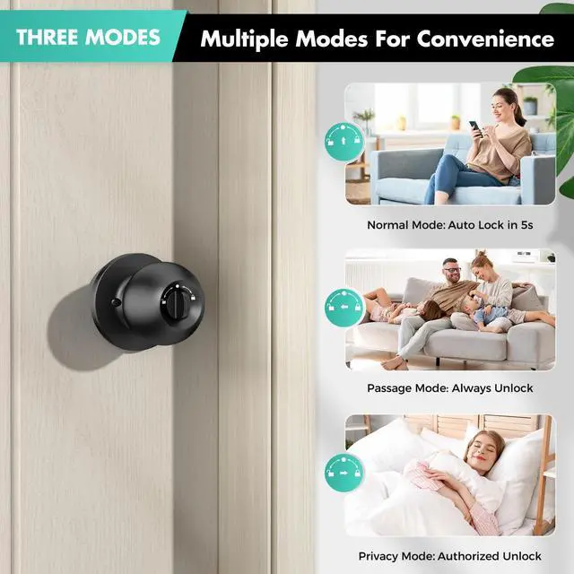 Alt view image 6 of 7 - Fingerprint Door Lock, biometric smart Door knob, with keypad and app Control, keyless Door Lock, Suitable for bedrooms, Offices, Hotels, Apartments, Easy to Install. (Black) HL-9