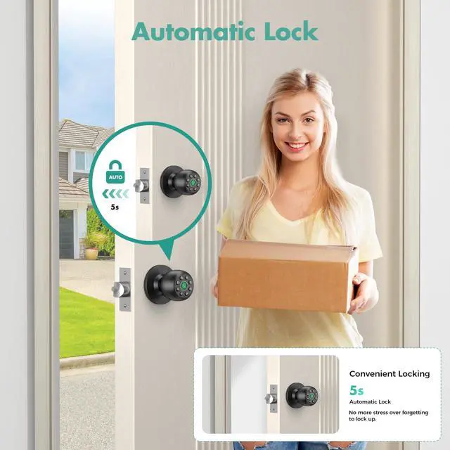 Alt view image 7 of 7 - Fingerprint Door Lock, biometric smart Door knob, with keypad and app Control, keyless Door Lock, Suitable for bedrooms, Offices, Hotels, Apartments, Easy to Install. (Black) HL-9