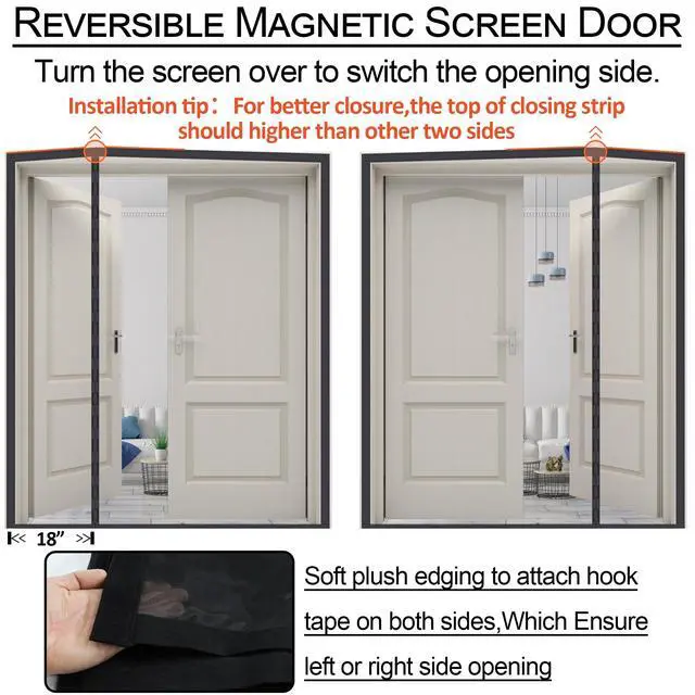 Alt view image 6 of 7 - Magnetic Screen Door Thicker 255g/ Mesh for Sliding/French Doors | Reversible Wide Left Right Side Opening Fits door to 70 x 80,Heavy Duty Mesh Bug Door Screen Magnetic Closure for Patio Door