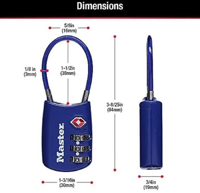Alt view image 6 of 7 - TSA Approved Combination Luggage Lock, Assorted, 2-Pack 4688T | TSA Accepted Set Your Own Combination Luggage Cable Lock For Suitcases, Backpacks, Travel and Airport Security, 3-digit Lock