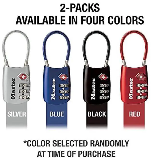 Alt view image 7 of 7 - TSA Approved Combination Luggage Lock, Assorted, 2-Pack 4688T | TSA Accepted Set Your Own Combination Luggage Cable Lock For Suitcases, Backpacks, Travel and Airport Security, 3-digit Lock
