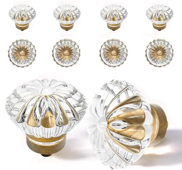 Main image of Crystal Vintage Cabinet Dresser KnobsAntique Brass Bronze, 8 Pack | Zinc Alloy & Clear Glass, Single-Hole Design, Fits Drawers Dressers Knobs, Kitchen Bathroom Cabinets Hardware Handles