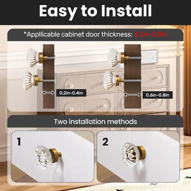 Alt view image 4 of 7 - Crystal Vintage Cabinet Dresser KnobsAntique Brass Bronze, 8 Pack | Zinc Alloy & Clear Glass, Single-Hole Design, Fits Drawers Dressers Knobs, Kitchen Bathroom Cabinets Hardware Handles