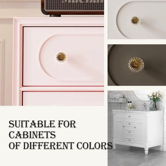 Alt view image 5 of 7 - Crystal Vintage Cabinet Dresser KnobsAntique Brass Bronze, 8 Pack | Zinc Alloy & Clear Glass, Single-Hole Design, Fits Drawers Dressers Knobs, Kitchen Bathroom Cabinets Hardware Handles
