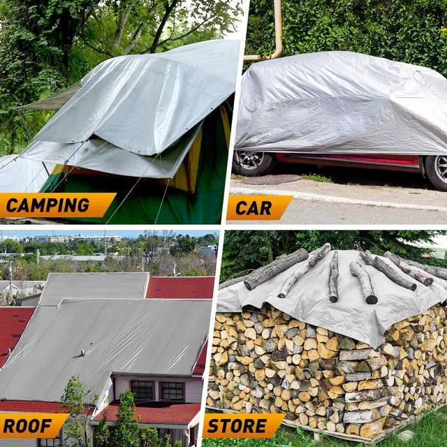 Alt view image 2 of 6 - 10x20FT Heavy Duty Tarps, Waterproof 16 Mil Thick Camping Tarp | Large Waterproof Tarp with 15x17 Weave Tear Resistant UV Resistant Multipurpose Protective Cover for Tent Car Roof Boat