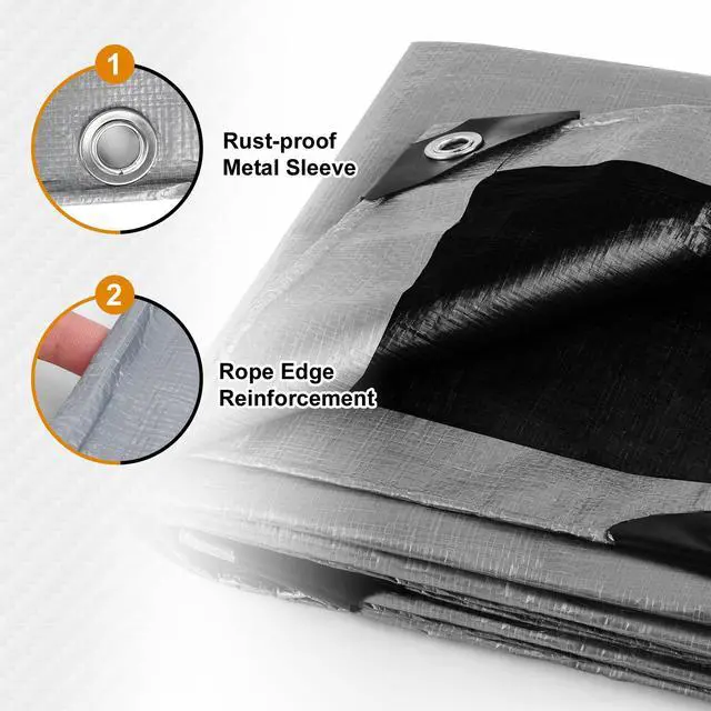 Alt view image 3 of 6 - 10x20FT Heavy Duty Tarps, Waterproof 16 Mil Thick Camping Tarp | Large Waterproof Tarp with 15x17 Weave Tear Resistant UV Resistant Multipurpose Protective Cover for Tent Car Roof Boat