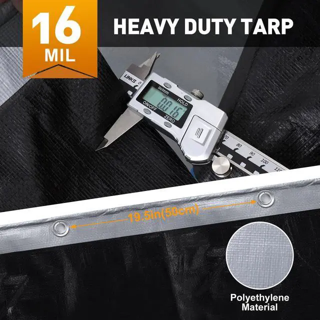 Alt view image 5 of 6 - 10x20FT Heavy Duty Tarps, Waterproof 16 Mil Thick Camping Tarp | Large Waterproof Tarp with 15x17 Weave Tear Resistant UV Resistant Multipurpose Protective Cover for Tent Car Roof Boat